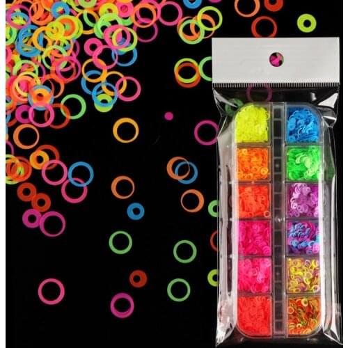 Neon Glitter Flakes Fluorescent Nail Glitter Hallow Circle Shinny Ombre Chrome DIY Gel Polish Manicure For Nails Art Decoration