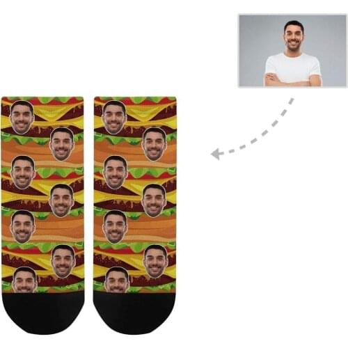 M Yescustom Custom Boyfriend Face Hamburger Womens Ankle Socks Personalized Novelty Unique Gift with Funny Design Photo Print