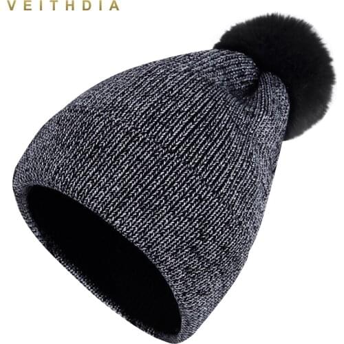 VEITHDIA 2019 New Soft Pom Poms Winter Hat for Women Fashion Solid Warm Hats Knitted Beanies Cap Brand Thick Female Cap