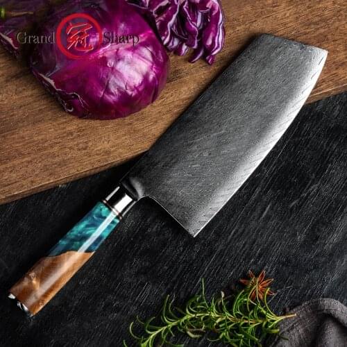 Grandsharp 7.5 Inch Kitchen Knife Damascus Steel Knife Butcher Meat Chopping Cleaver Knife Vegetable Japanese Chef Knives Gift