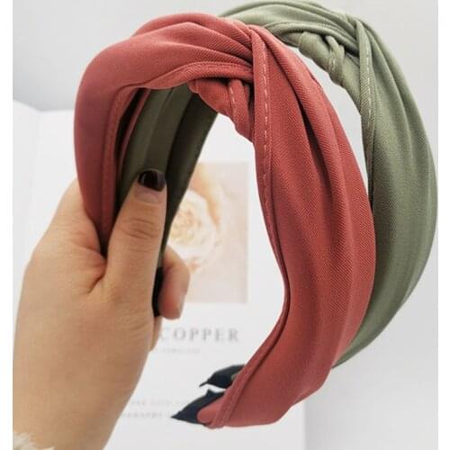 Boutique Headband Hair Accessories Women Solid Color Fabric Hand Cross Knotted Hook Wide Side Hairband Hair Hoop Cute Headwear