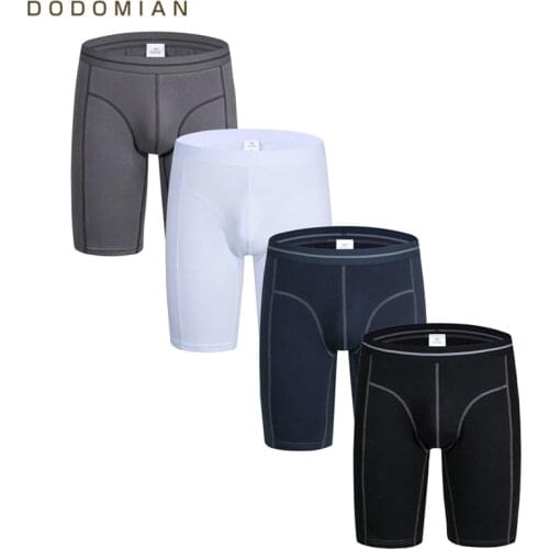 Pure Color Long Legs Boxer Men Cotton Underwear Stereoscopic Tailoring Underpants Sports Panties Breathable Mesh Shorts