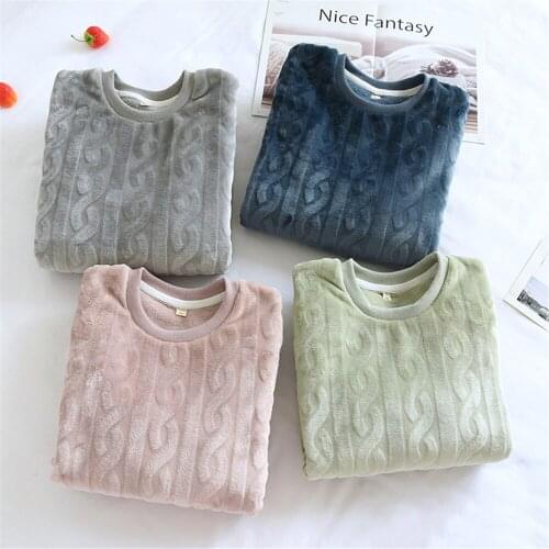 2021 Autumn Winter Couples Sweatshirt Pajamas Top Coral Velvet Women Thick Pullovers Mens Sleepwear Loose Warm Home Clothes