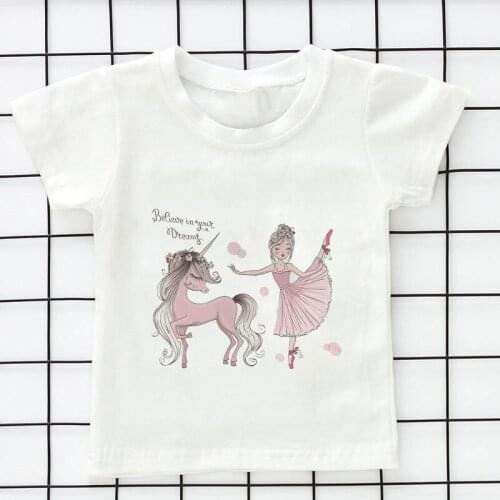 24M 5 6 7 8 9 Years Unicorn Girls T-Shirt Boys Short Sleeve Tee Tops Kids Cartoon Printed Clothes Children Birthday Party Wear