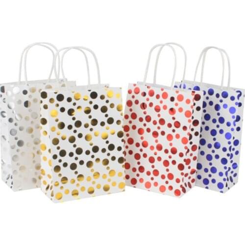 10Pcs Shopping Bags Gift Bags Gold Foil Point Paper Bags with Handles for Wedding Birthday Baby Shower Party Favors