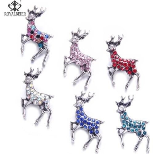 RoyalBeier Deer Snap Button Wth Rhinestone Elk Metal Snap Button 18mm Colorful DIY Charms For Snap Bracelet Jewelry