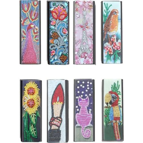 Handmade DIY Leather Diamond Painting Glasses Box Flower Animal Mosaic Kit Rhinestone Embroidery Set Sunglasses Storage Case
