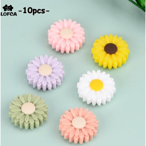 LOFCA 10pcs Sunflower Silicone Beads Daisy Flower Teether Baby Teething Toys Cartoon BPA Free Chew For Baby Necklace Accessories
