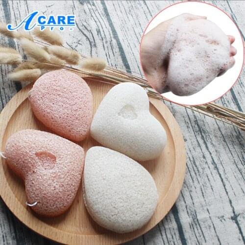 ACARE Natural Konjac Konnyaku Exfoliator Heart Water Facial Puff Sponge Wash Cleansing Face Care Flutter Makeup Cosmetic Tools
