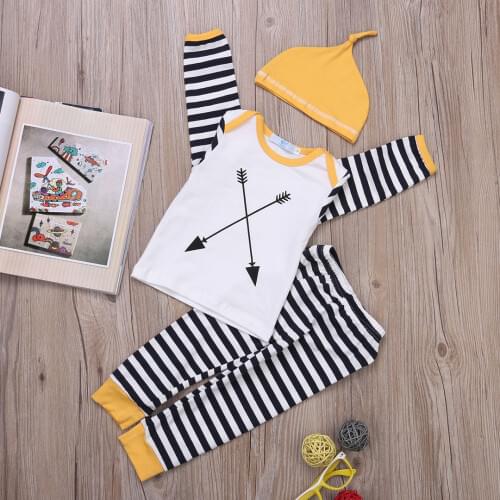 Tops + Pants Hat 3pcs Autumn Baby Boys Girl Clothing Outfits Set Newborn Baby Girl Boy Clothes Sets Long Sleeve Striped