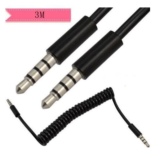 LBSC-10Ft 3M 3.5mm Male To Male Jack 4 Pole Extension Aux Audio Coiled Spiral Cable