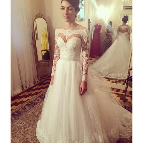 A line Vintage vestido de noiva curto Bateau Appliques Ivory Backless Wedding Gowns Custom Made Long Sleeve Wedding Dresses 2015