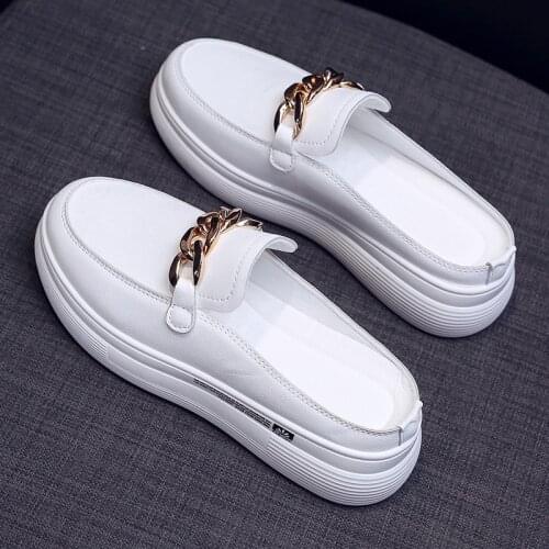 2021 Summer New Half Slippers Baotou Without Heel Inside Increase Womens Sneakers Outdoor Canvas Walking Shoes Woman Female