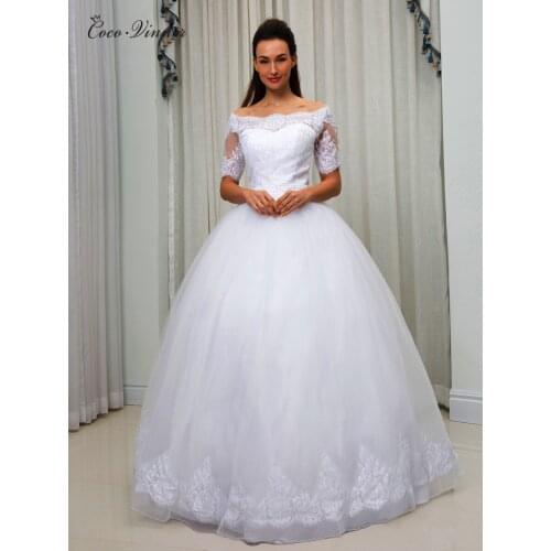 Half Sleeve Simple Vintage Lace Wedding Dress Pearls Beaded Sash vestidos de novia robe de mariee wedding dresses Europe W0188