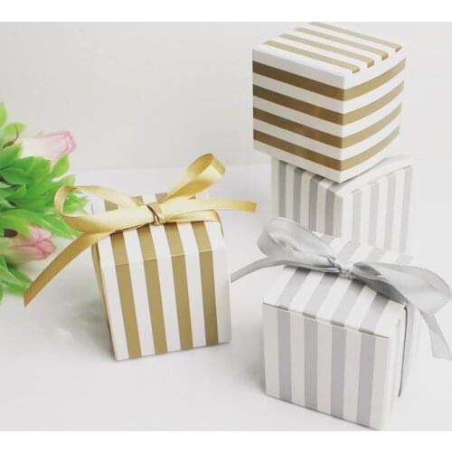 20Pcs/lot Gold Stripe Candy Gift Boxes Wedding Birthday Dragee Box Chocolate Packaging Bonbonniere Gift Bags Wrapping Supplies