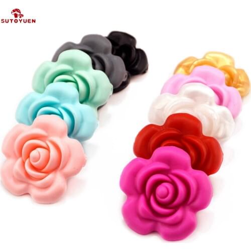 BPA Free Flower Silicone Beads 20pc 40mm Loose Rose Teething Beads for Baby Chew Necklace Bracelet Teether Toy Jewelry Making