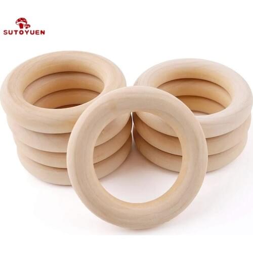 Sutoyuen 50pcs Natural Wood Teething Beads Wooden Ring for Teethers DIY Wooden Jewelry Making Crafts 40/50/55 / 70mm