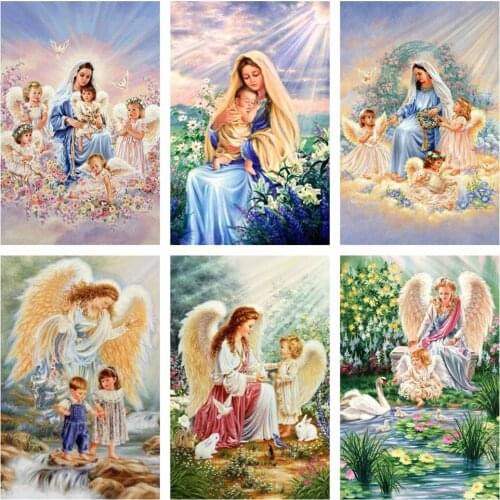 Huacan 5d DIY Diamond Painting Full Square Woman Angel Set For Embroidery Cross Mosaic Portrait Wall Paintings