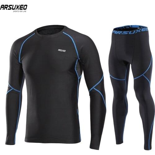 ARSUXEO Men Running Set Warm Sport suits Fitness Fleece Compression Tights Pants Sport long sleeves Shirts Tracksuit Gym U81kk