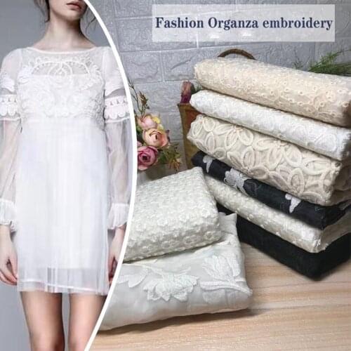 White fashion organza embroidery embroidery fabric high-end clothing breathable fabric wedding dress curtain fabric