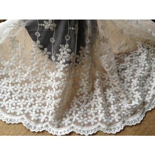White Bridal Mesh Lace Fabric Embroidered Floral Lace Trim 11.81 Inches Wide 1 Yard
