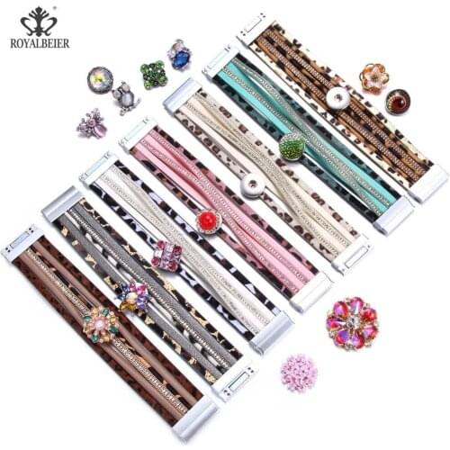 1pc Leopard print Leather Bracelets Wide Snap Button Bangle&Bracelet Flower Magnet Wrap Jewelry Buckle Pulseras For Men Women