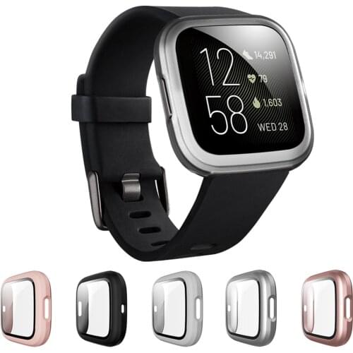 For Fitbit Versa 2 Screen Protector Cover For Fitbit Versa2 PC Plating Full Coverage Case With Tempered Glass Protective Shell
