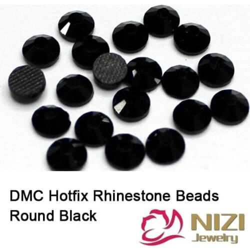 DMC Hotfix Rhinestones Black Jet Color SS6-SS30 Round Flatback Glue Backing Iron On Strass Diamonds DIY Jewelry Making Supplies