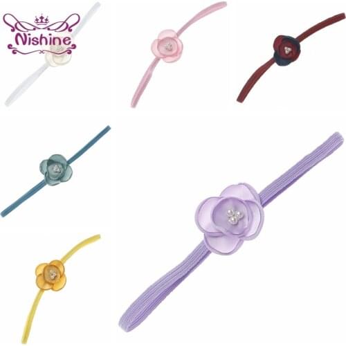 Nishine 4.5 CM Roast Floral Elastic Headband Solid Color Handmade Clover Flowers Hairband Baby Girls Headwear Hair Accessories