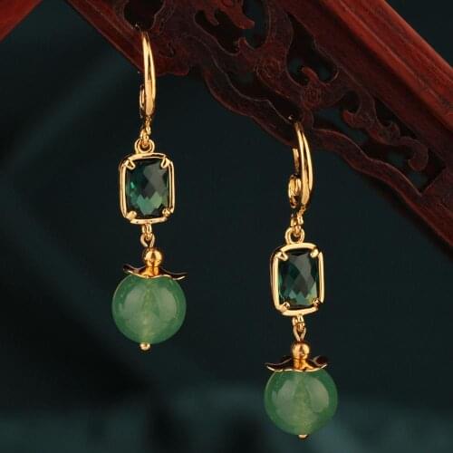 Ethnic Spring and summer delicat green and pink crystal drop earring simple style vintage Retro earrings for women gift Jewelry