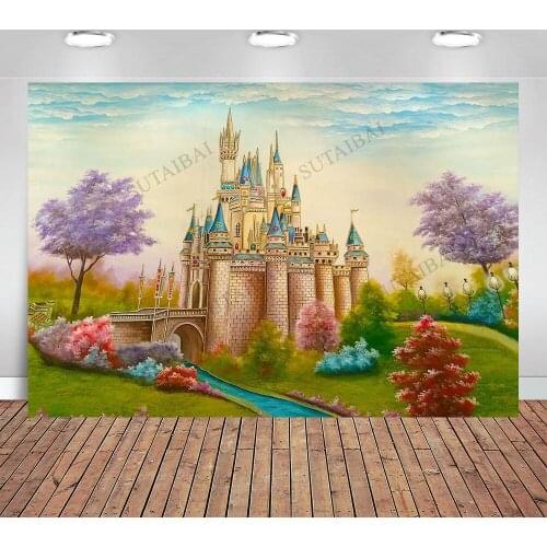 Spring Flower Photography Backdrop Trees Green Grass Fairy Tale Castle Baby Shower Princess Birthday Party Photo Background