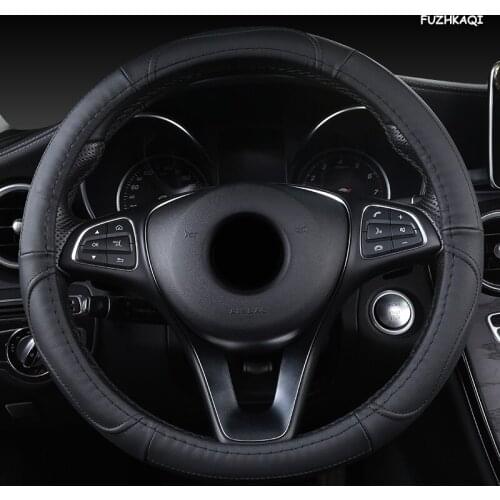 FUZHKAQI Leather Car Steering Wheel Cover For GMC Sierra Yukon Terrain Acadia Savana Envoy Canyon 1500