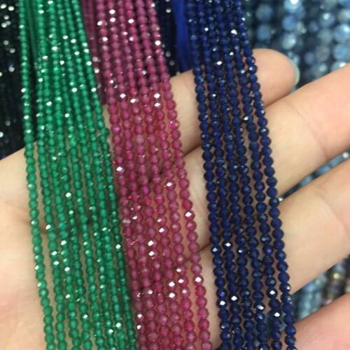 Faceted Natural Rub y Beads 2mm Sapphires Emeralds Stone Beads Red Green Blue Gem Stone Bead For Bracelet Necklace Strand 15