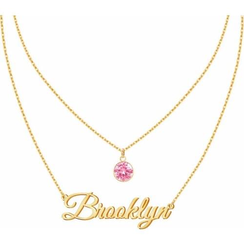 HIYONG Stainless Steel Customized Name Necklace Personalized Custom Necklaces Double Layers Birthstone Necklace Letter Jewelry