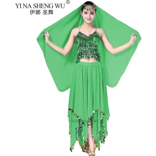 Egypt Women Belly Dance Indian Costumes Belly Dance Performances 3pcs/Set Indian Bollywood Dancing Clothes Set (Top Skirt Veil)
