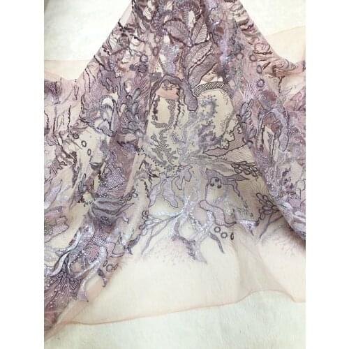 New Style Mesh Embroidery Sequins Nigerian Lace Fabric 2021 High Quality Lace Water Soluble Fashion Lace Fabric 5 Yards