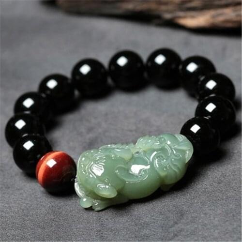 Fashion Black Natural Jade Bracelet Mens Jades Stone Beads Bracelets Men Strand Charm Jewelry Round Bangle for Women Bracelet