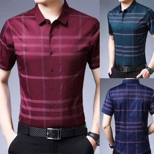 Plus Size Men Dress Shirts Short Sleeve Lapel shirts for men Single-breasted Business Shirts chemise homme camisas para hombre