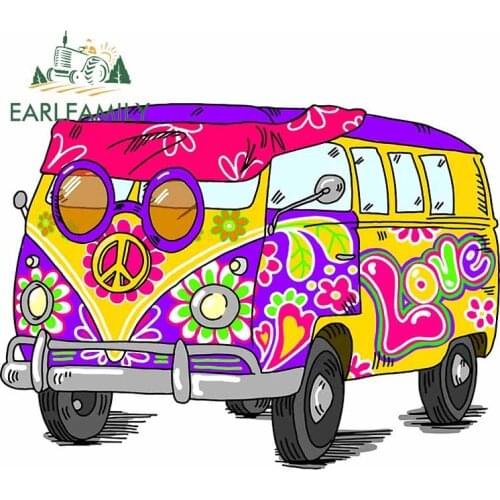 EARLFAMILY 13cm x 9.8cm For Hippie Bus Car Decal Vinyl Material Car Stickers Waterproof Sunscreen Occlusion Scratch Decor