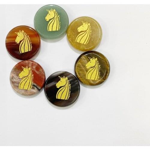 Natural stone Tigereye Roses Quartz 25MM Round Horse head ornament Healing stone 6pc charm Accessories wholesale free shipping