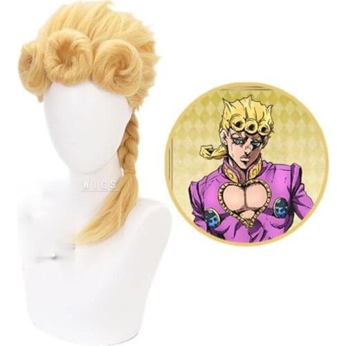High Quality Anime Jojos Bizarre Adventure Cosplay Long Gold Wig Character Gioruno Chobana High Temperature Wire Cosplay Wig