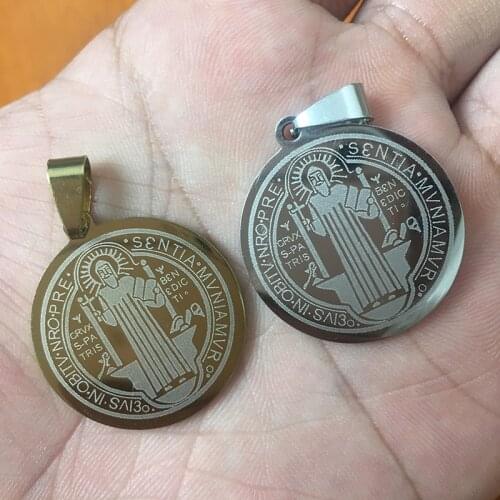 100% Stainless Steel San Benito Medal Pendant For Jewelry Making Steel/Gold Saint Benedict Of Nursia Charm Wholesale 50pcs