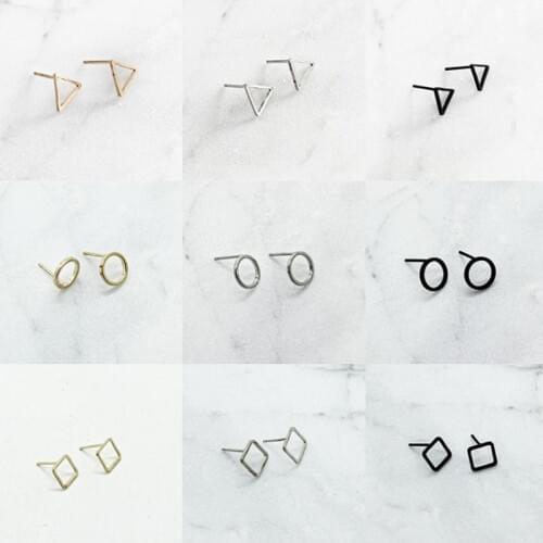 Poputton Round Square Triangle Geometric Gold Black Color Circle Stud Earring For Women Men Party Ear Jewelry Brincos