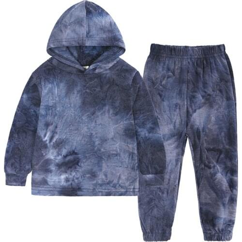 2021 new best-selling tie dye casual sports Hoodie two-piece boys' and girls' Sports sweater long suit for children aged 2-7