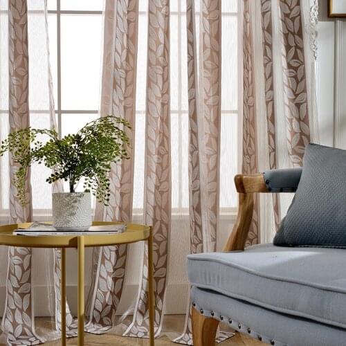Simple Modern Sheer Curtains for Living Room Bedroom Brown Leaf Jacquard Floral Sliding Glass Door Window Treatment Drapes