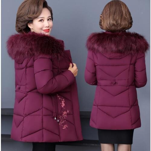 Middle Aged Women Down Cotton Jacket New Fashion Hooded Fur Collar Parkas Large Size Woemn Winter Jacket Coat Outerwea 5XL 2231