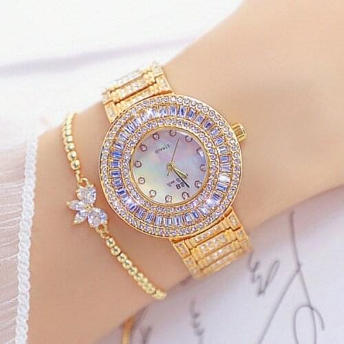 Luxury Gold Women Watches Diamond Crystal Ladies Quartz Wristwatches Stainless steel Bracelet Clock Female Watch relojes mujer