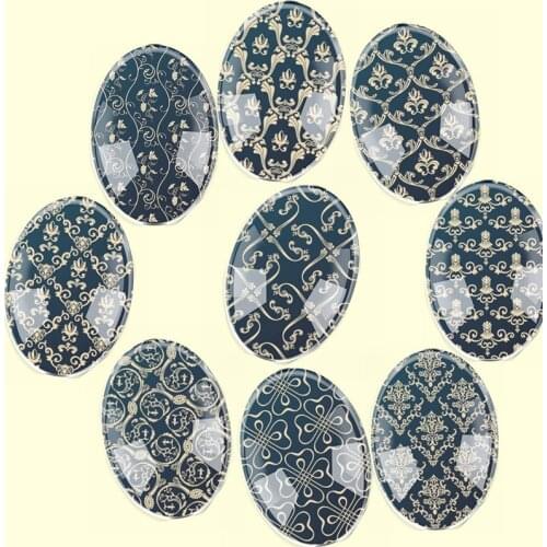 Handmade Glass Mix Size Oval Embroidery Floral Flatback Cameo Cabochon Domed DIY Jewelry Charm Photo Pendant Setting