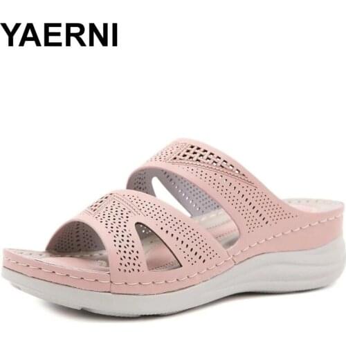 YAERNI 2021 Summer Platform Flip Flops Fashion Beach Shoes Woman Anti-slip PU Leather Sandals Women Slippers Shoe