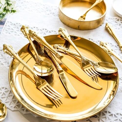 Cutlery Glod Royal Stainless Steel Cutlery Set Flatware Fork Spoon Knife Set Dessert Fork Spoon Dinner Serving Spoon Dinnerware